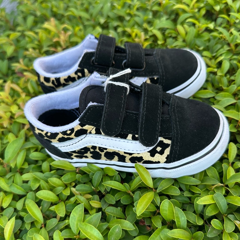 Vans Kids Black and Leopard Print Sneakers